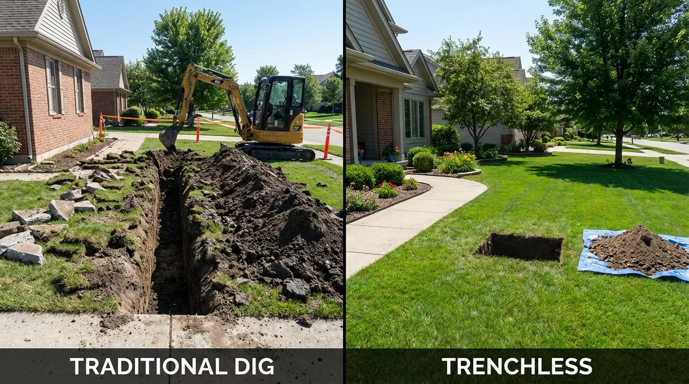 Trenchless sewer repair with minimal yard damage versus traditional excavation in Kilgore, TX